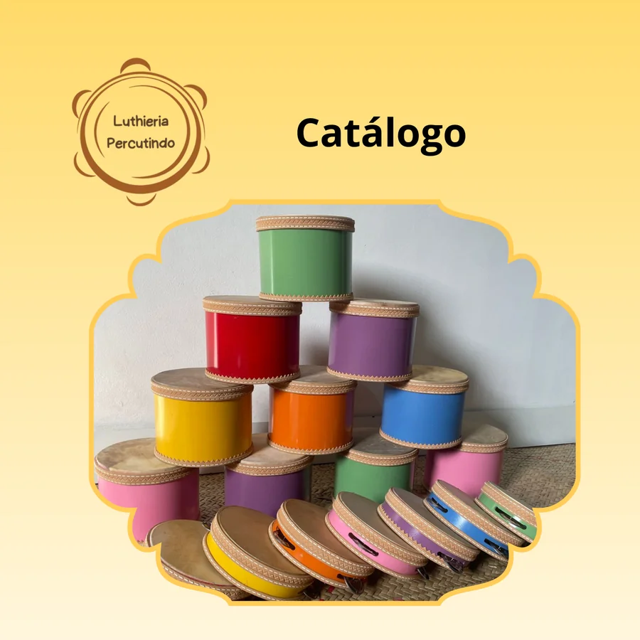 Catálogo da Luthieria Percutindo com tambores e pandeiros artesanais