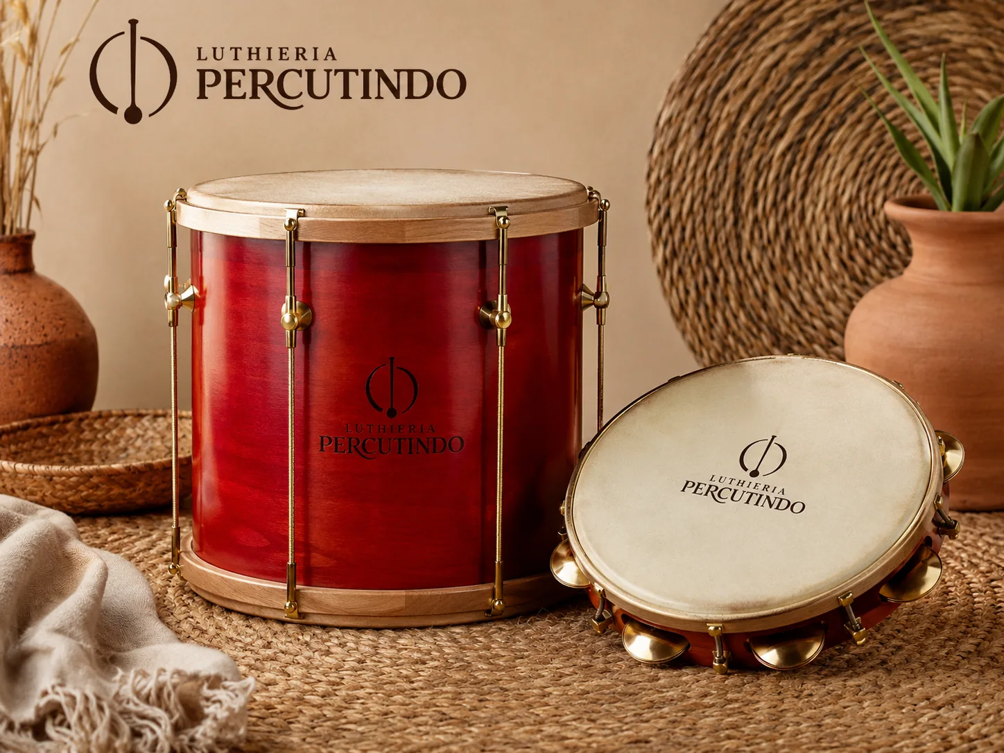 instrumentos artesanais na luz cálida