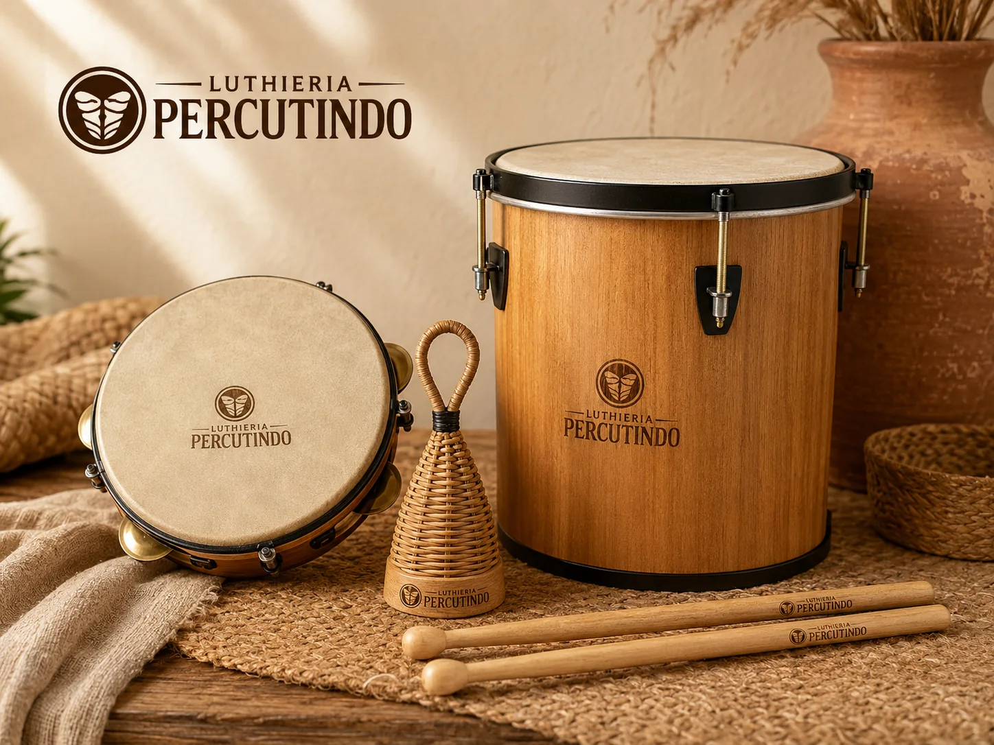 itens de percussão artesanal rústica