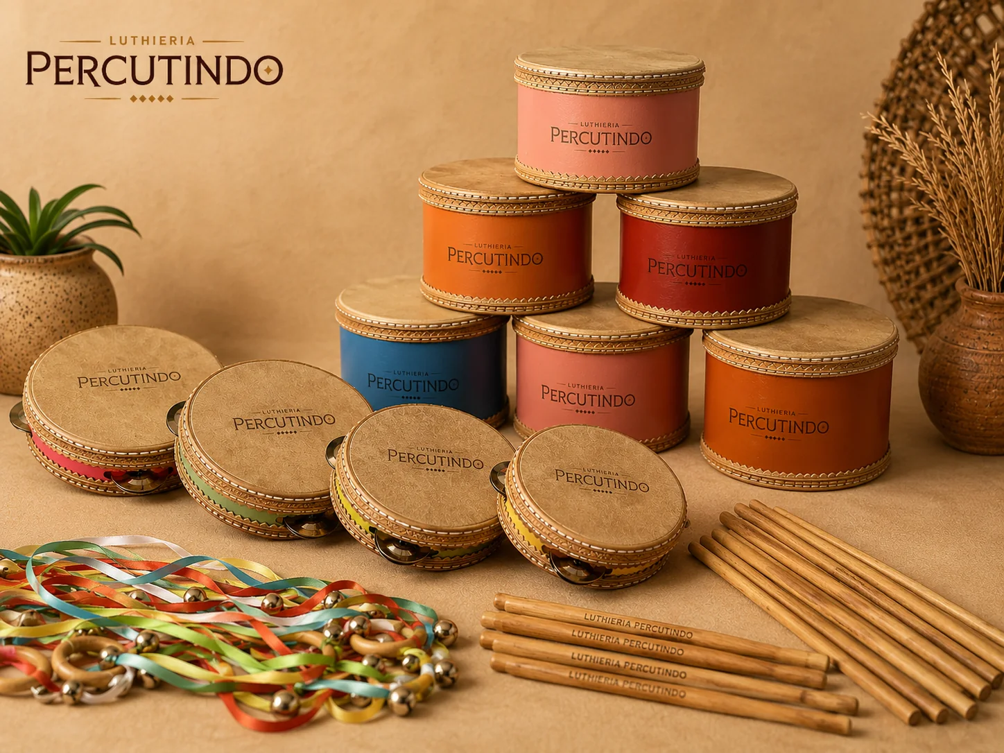 percussão artesanal e estética rústica