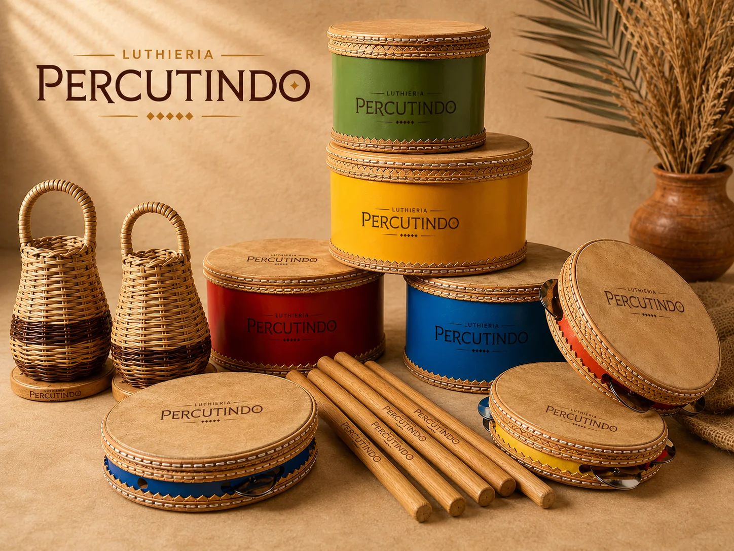 percussão artesanal em estúdio rusticado
