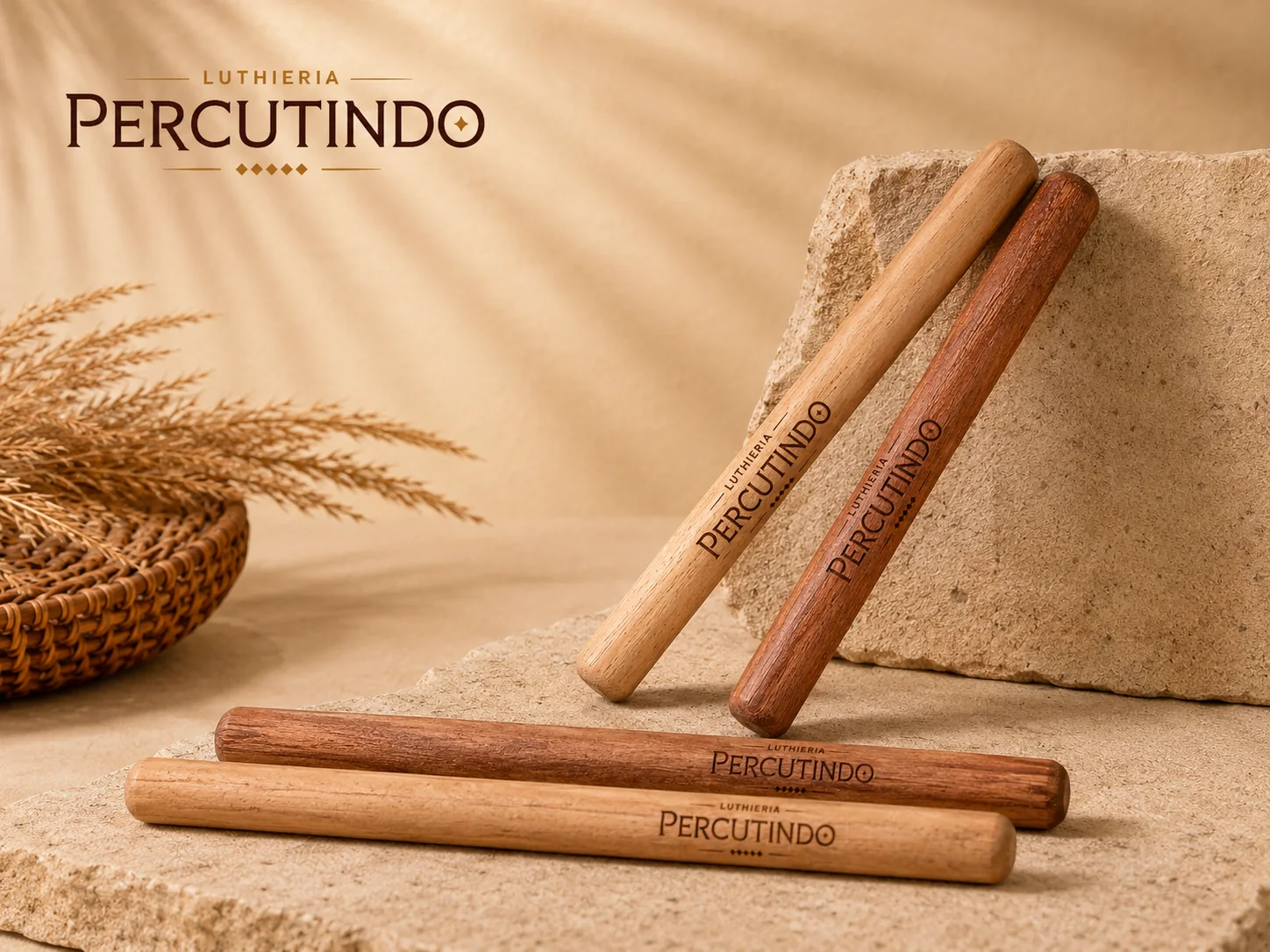percussão rústica em madeira natural